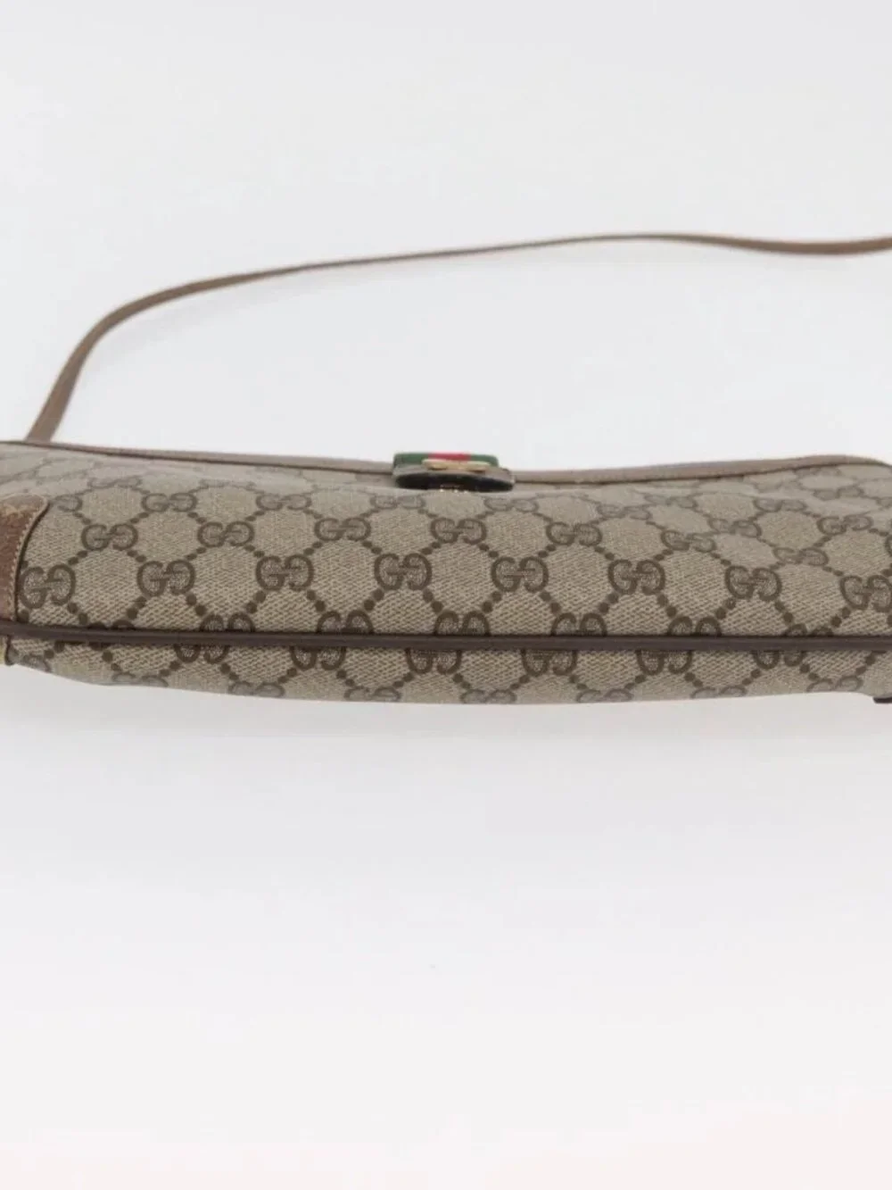 GUCCI GG Supreme Web Sherry Line Bag PVC Beige Gold 904 02 026 Auth ka4002